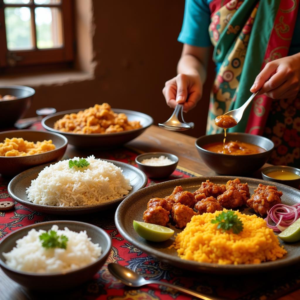 Delicious Bengali meal served in a homestay