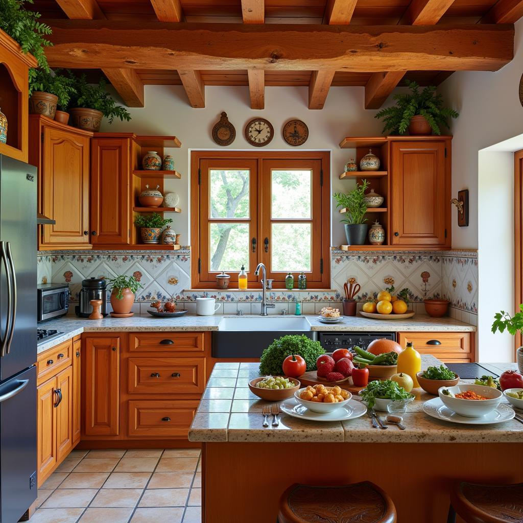 Traditional Spanish kitchen in a homestay le bleu indie apartment