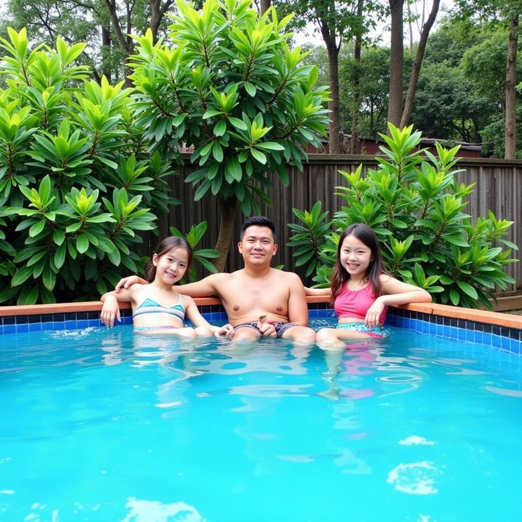 Relaxing by the pool at a Melaka homestay