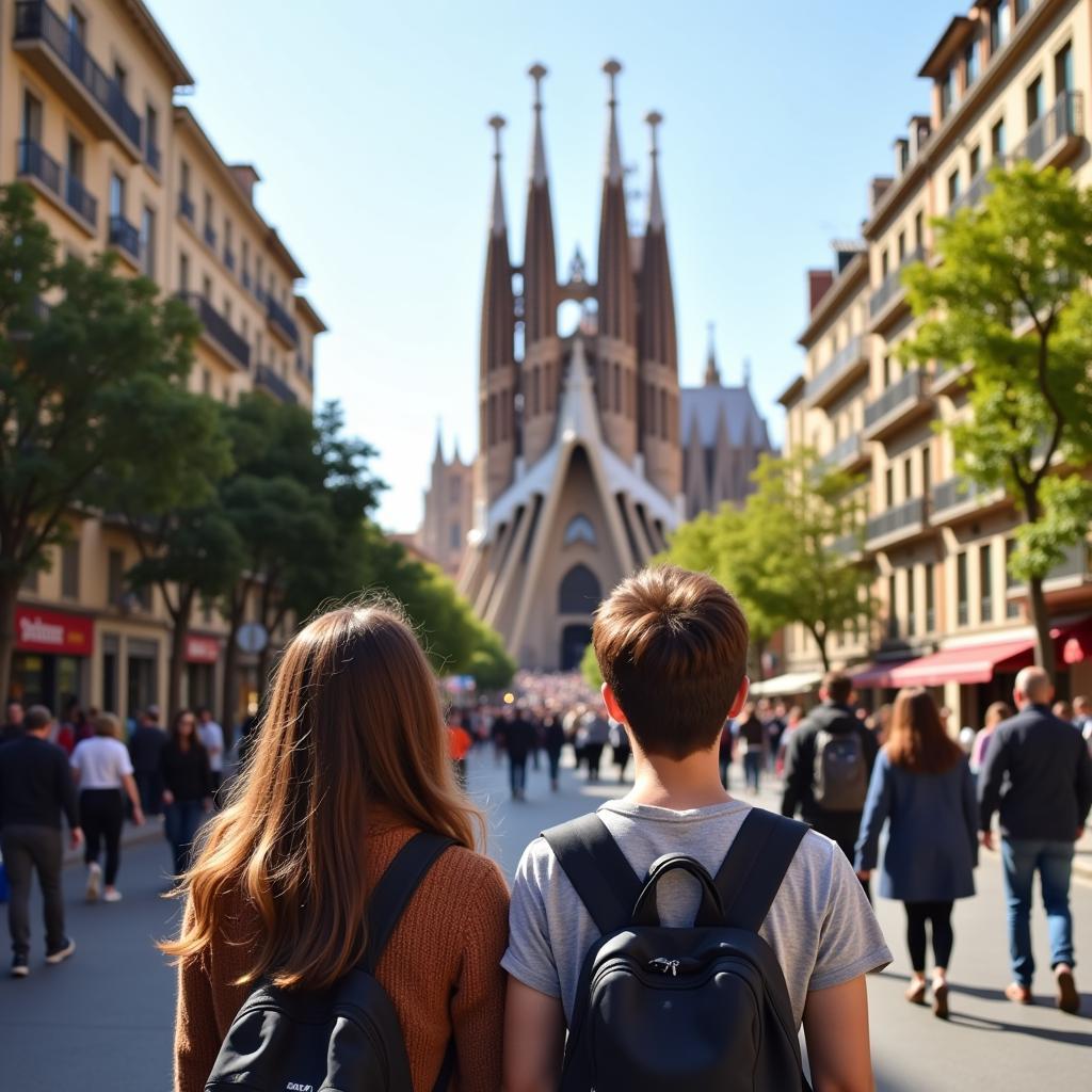 Homestay mom and student exploring the city of Barcelona