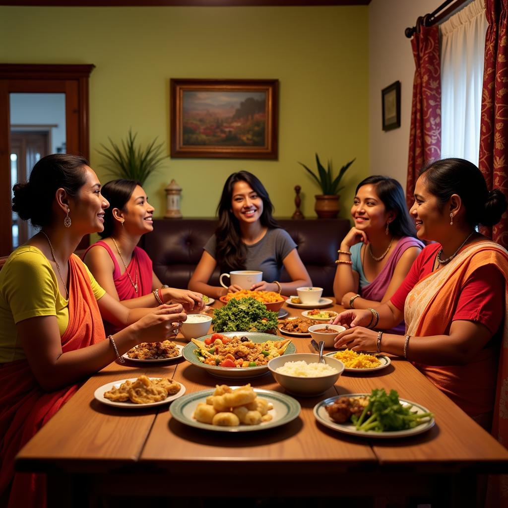 Family enjoying a traditional Kerala meal in a homestay near Wonderla Kochi