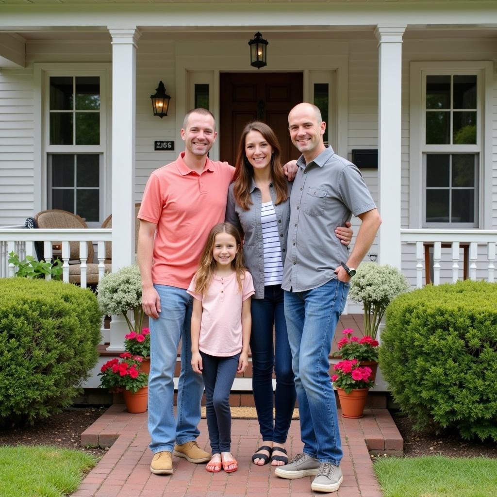 Happy family welcoming guests to their New Jersey homestay