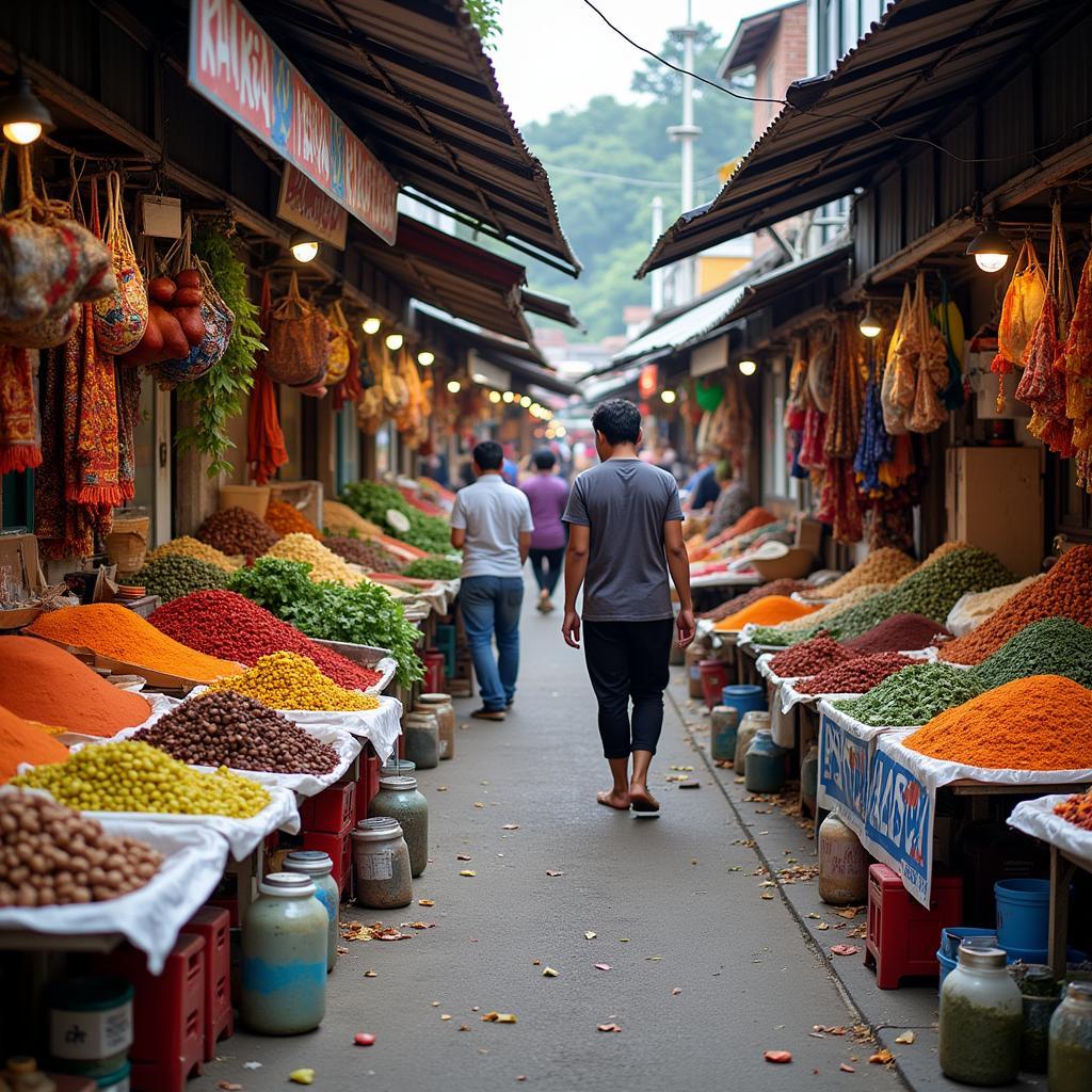 Exploring the bustling local market near Pantai Mas, Melaka