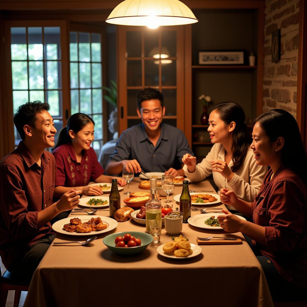 Family dinner at a Poring Ranau homestay