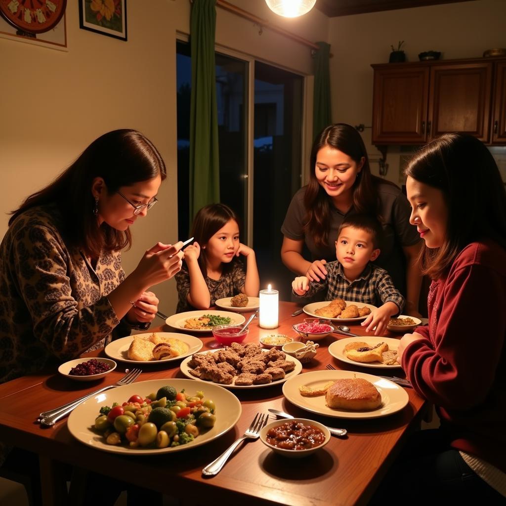 Family dinner in a Puncak Arabella homestay