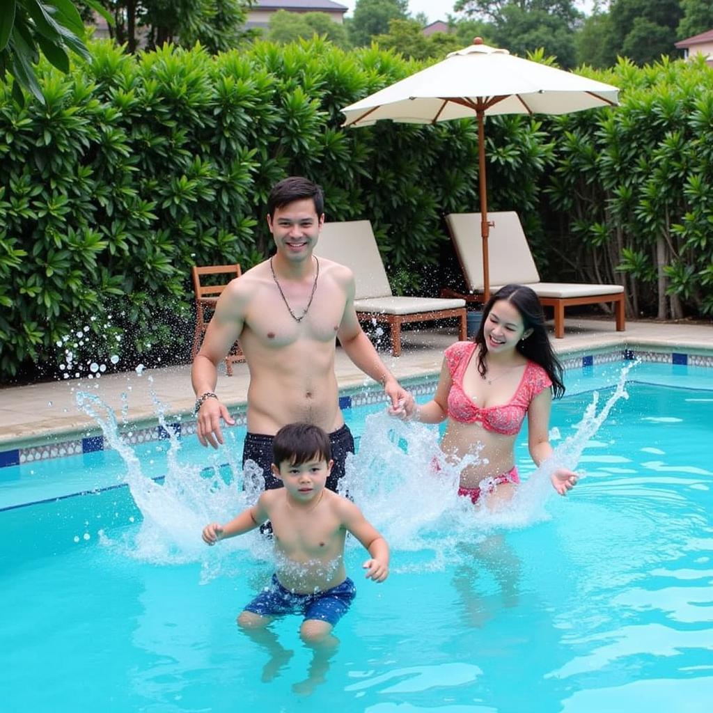 Family enjoying the pool at a homestay in Shah Alam