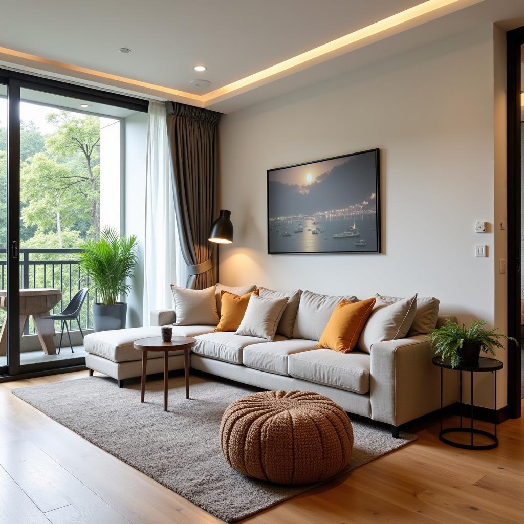 Relaxing living room in a modern Ipoh homestay.