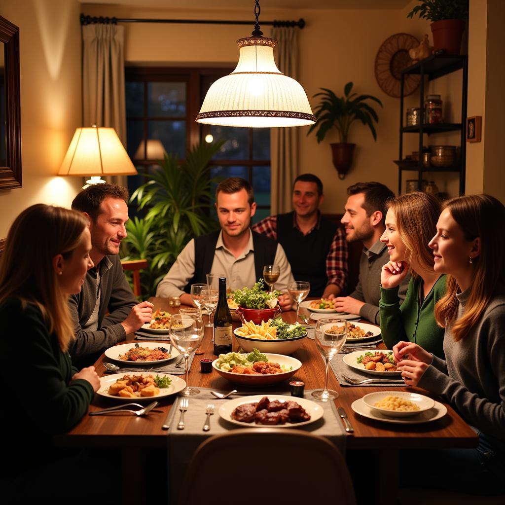 A warm and inviting Irish family dinner in a homestay setting