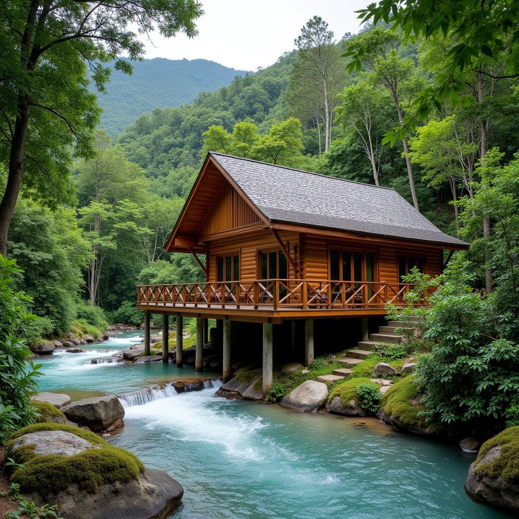 Scenic view of a riverside homestay in Janda Baik