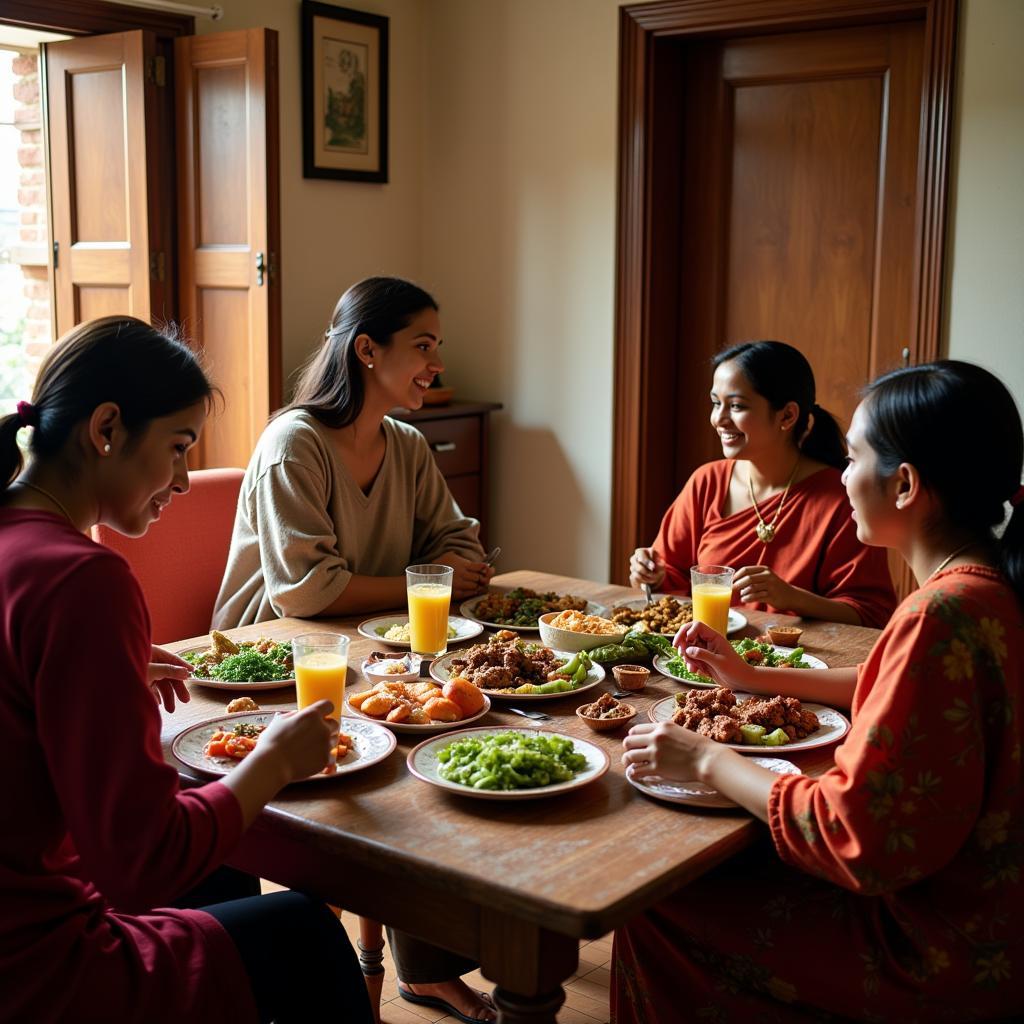 Family enjoying a meal at a Kakkabe homestay