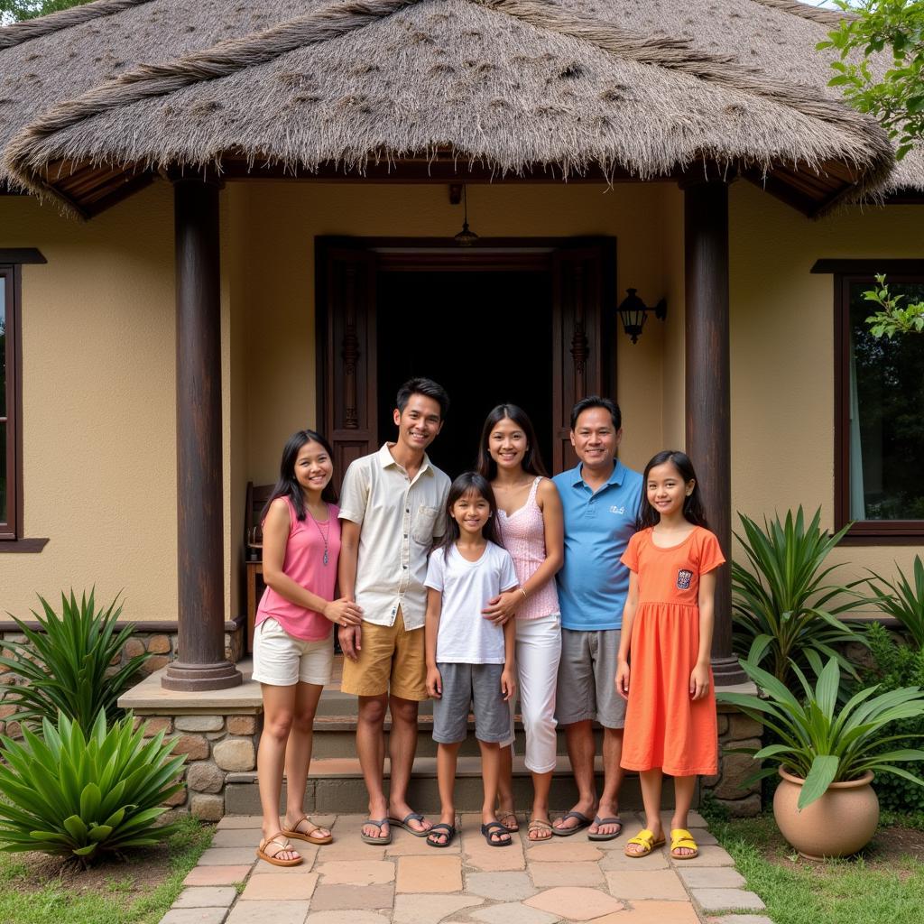 Family welcoming guests at a homestay in Kalasa