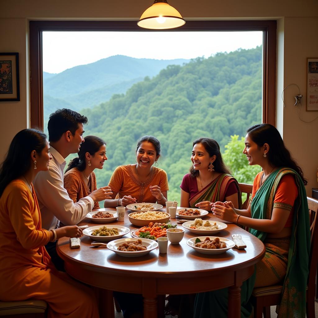 Family enjoying a meal together at a Kemmanagundi homestay