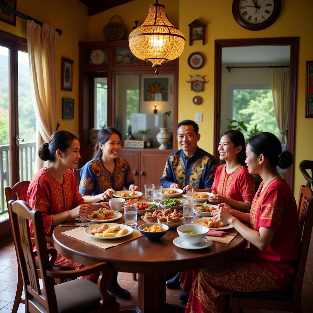 Family enjoying a meal together in a Kota Kinabalu homestay