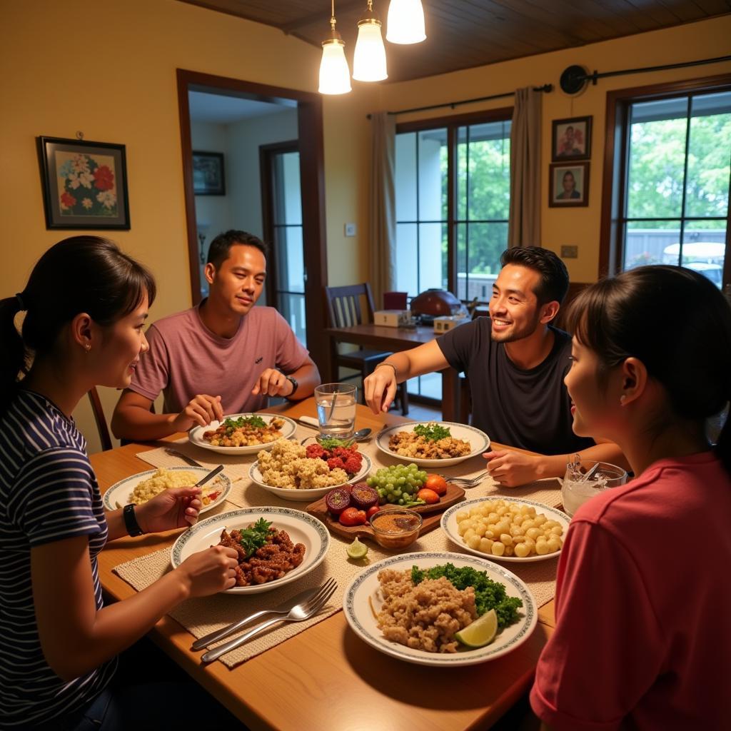 Family dinner at a Kota Kinabalu homestay