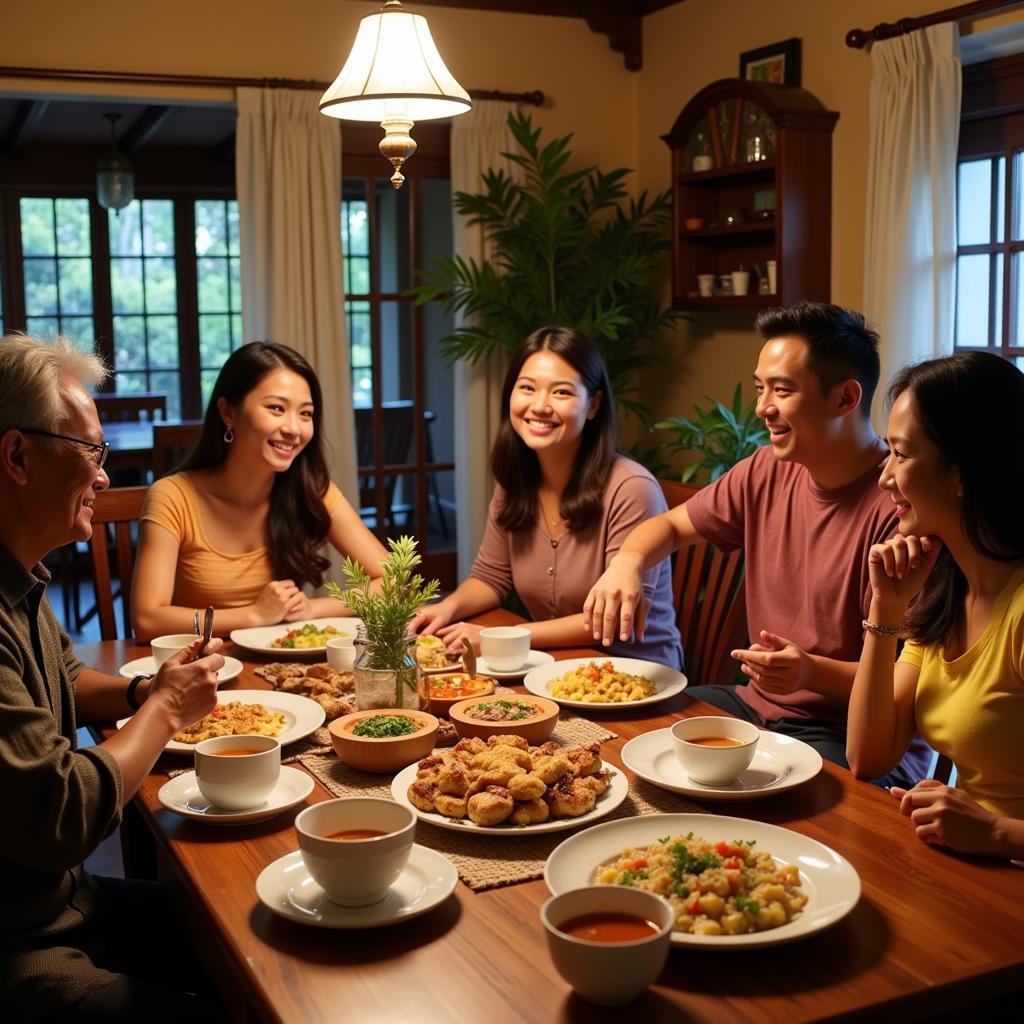 Family enjoying a meal together at a Kota Kuala Muda homestay