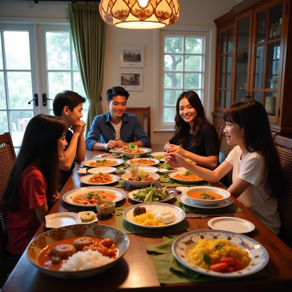 Enjoying a traditional Malaysian meal in a Kuala Sg Baru homestay