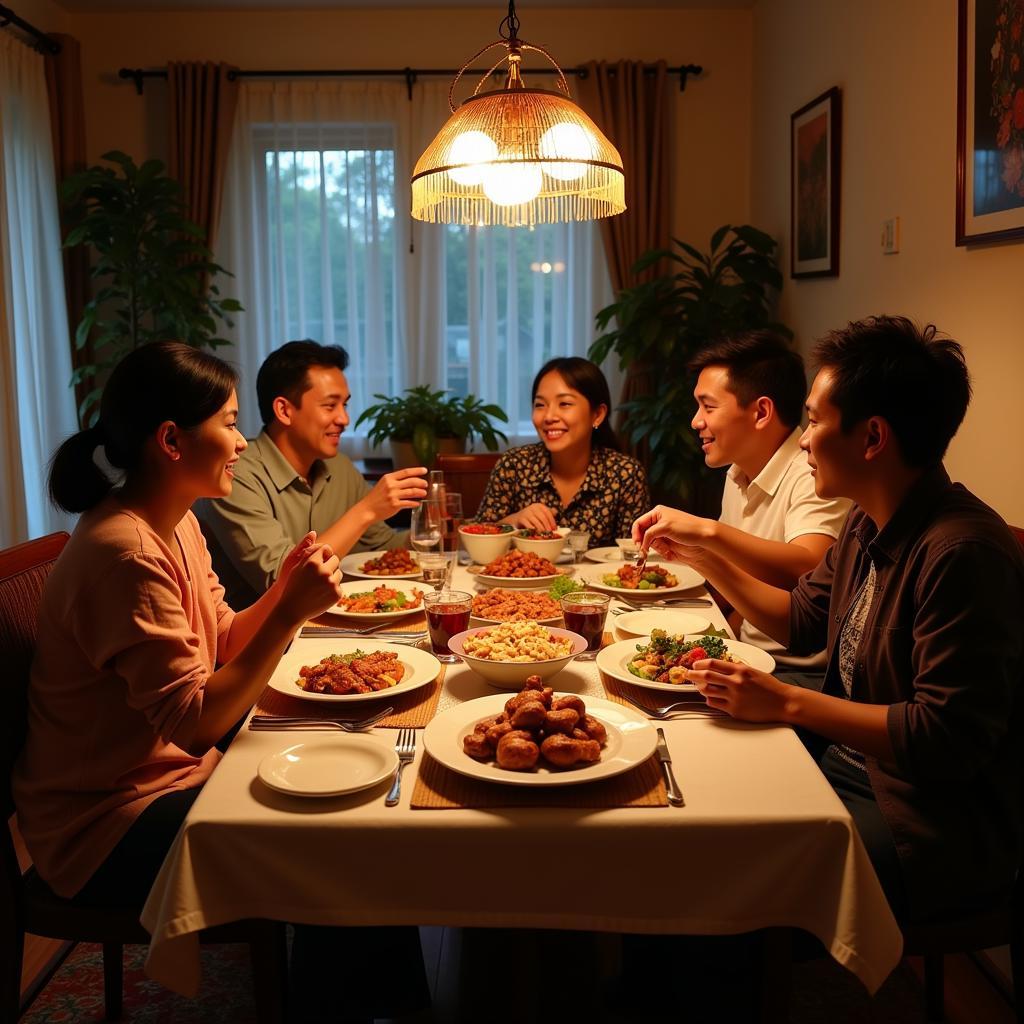 Guests enjoying a traditional Malaysian dinner with their host family in Kuala Terengganu