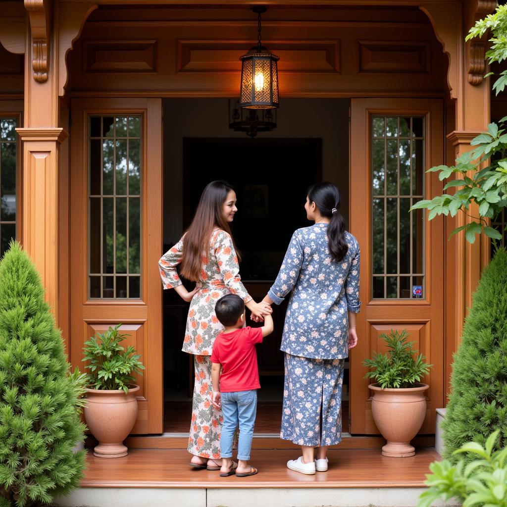 Malaysian family welcoming guests to their traditional homestay in Kuala Terengganu