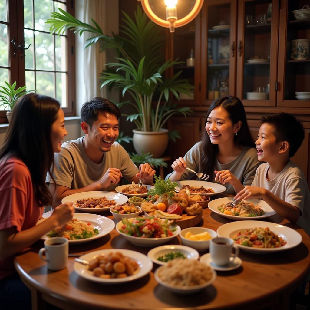 Local Filipino Family Enjoying Dinner in a Homestay