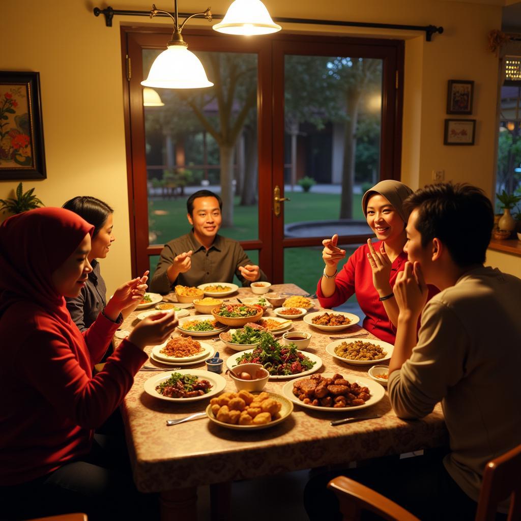 Enjoying a family dinner with homestay hosts in Malang