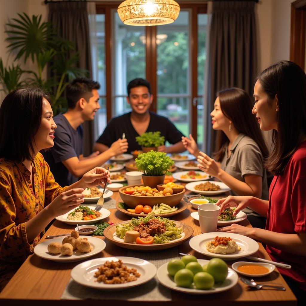 Enjoying a delicious Malaysian dinner with your homestay family in Tanjung Balau