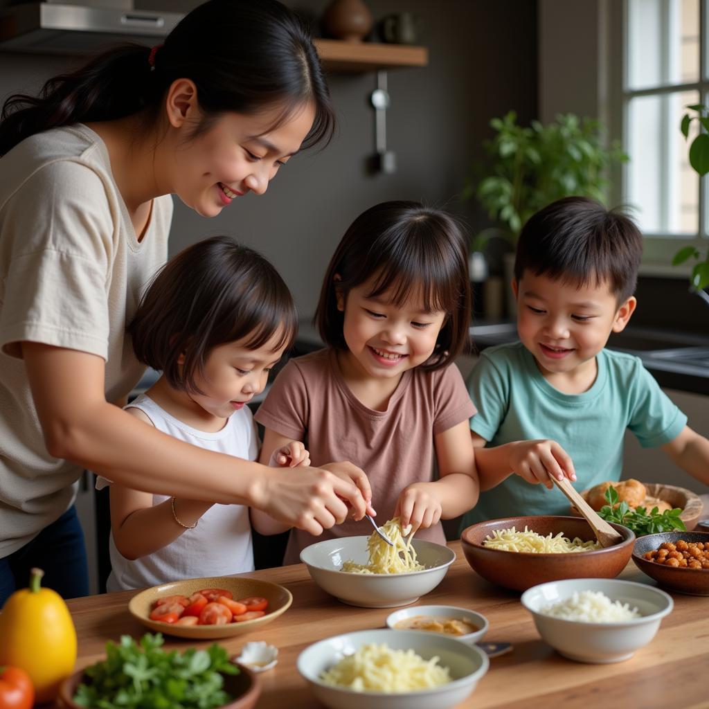 Malaysian Family Preparing a Meal Together