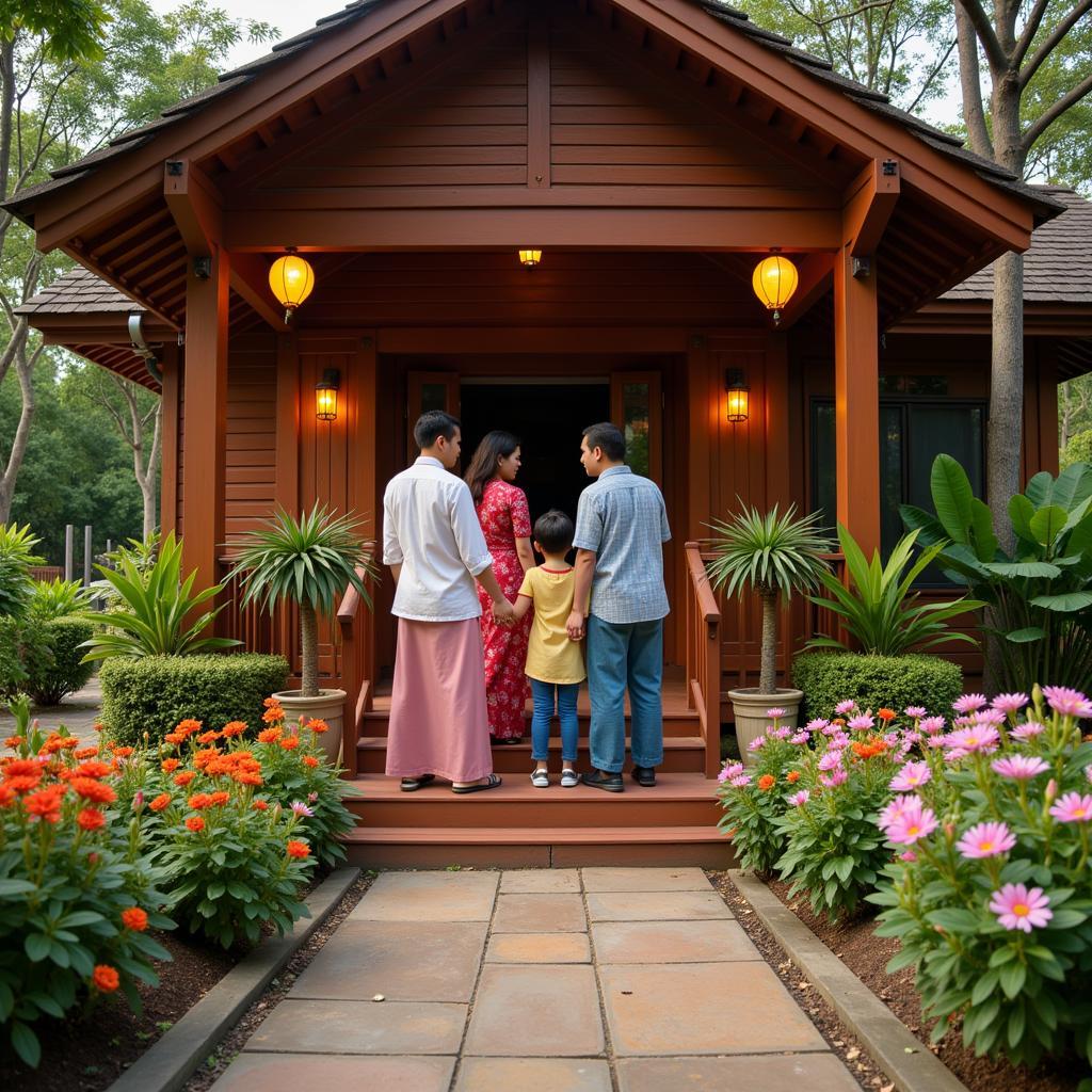 Malaysian family welcoming guests to their homestay in Bandar Pontian