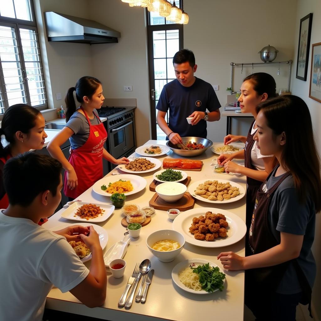 Guests participating in a Malaysian cooking class at a homestay