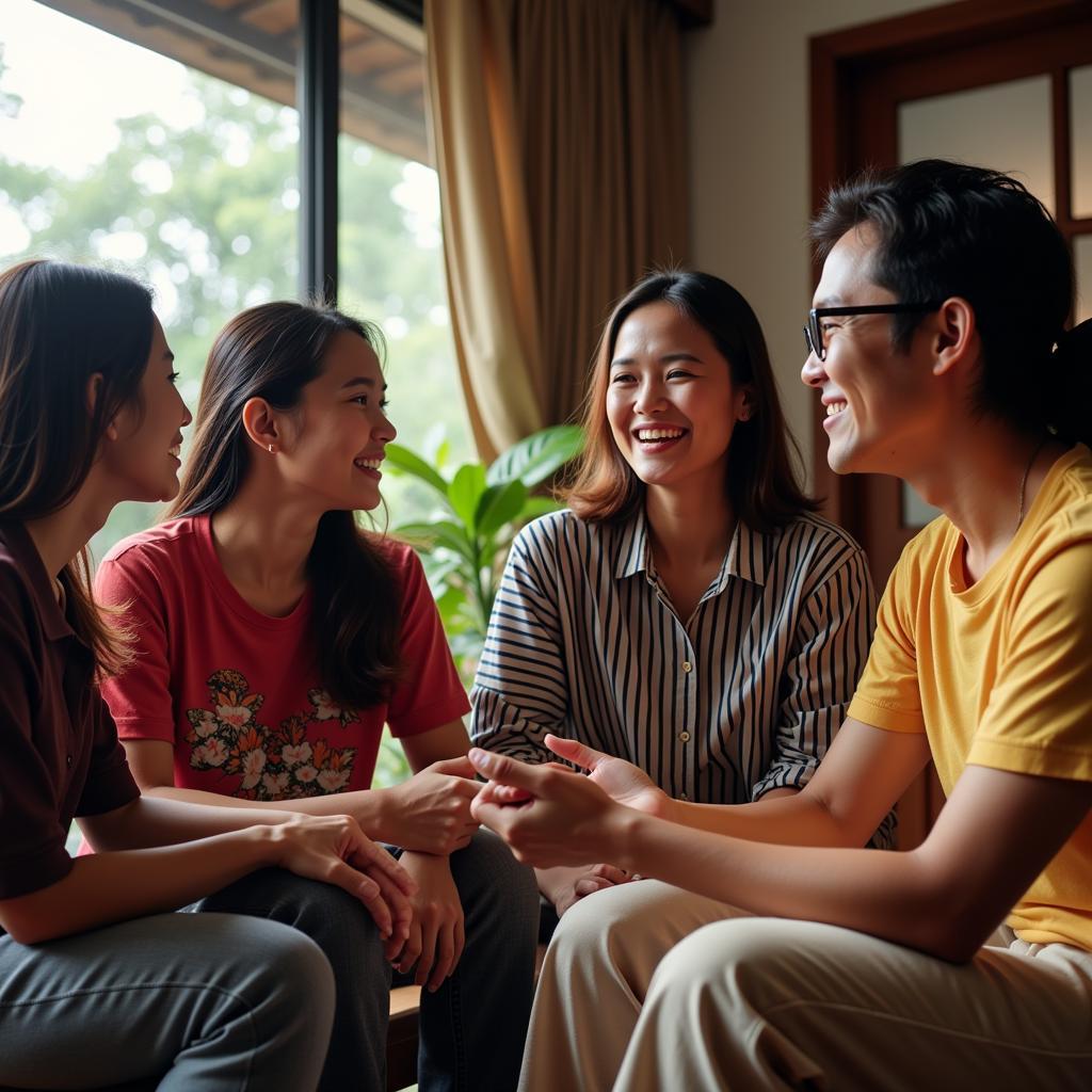 Guests interacting with a local family in a Malaysian homestay