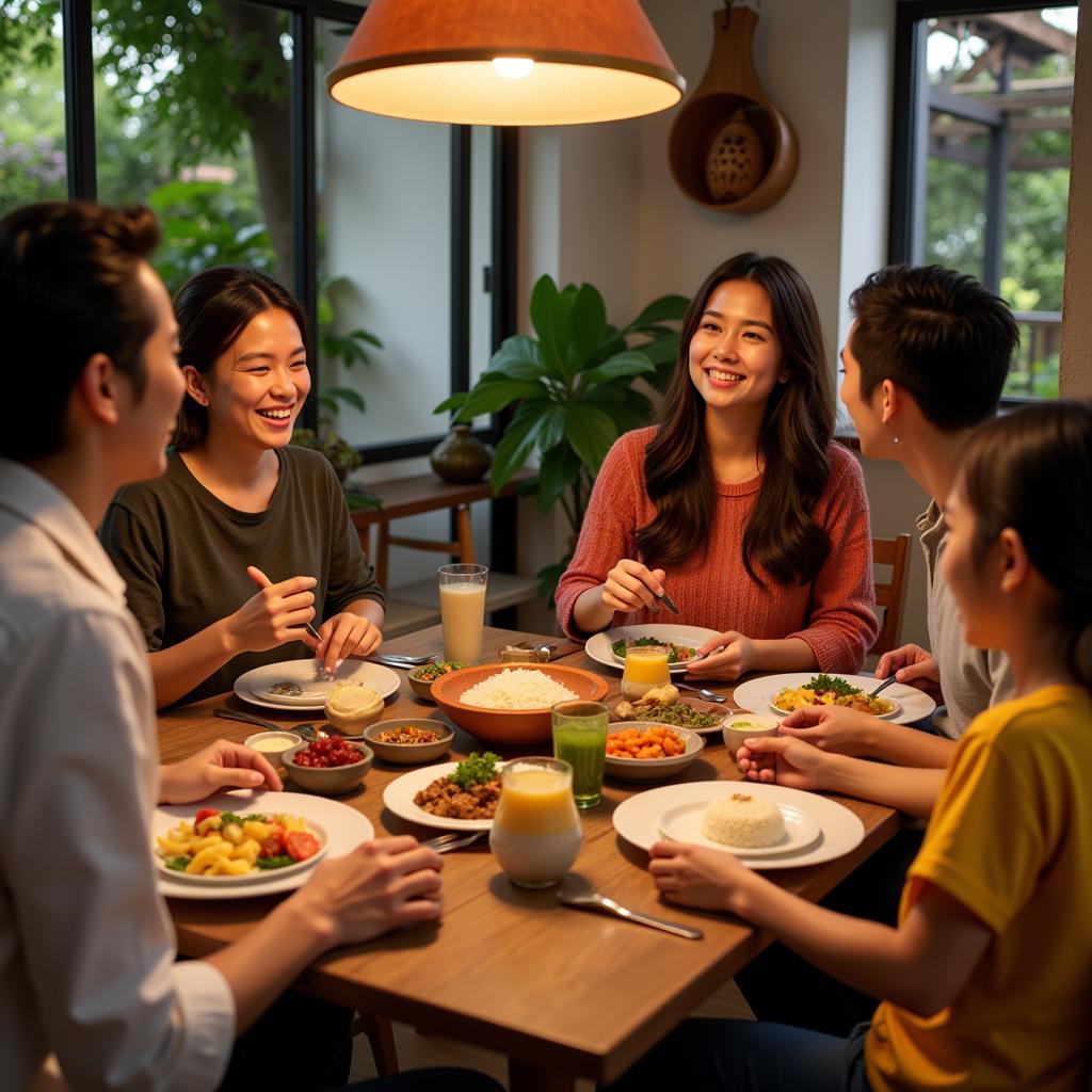 Enjoying a traditional Malaysian dinner with a homestay family