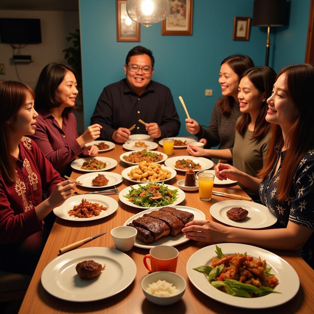 Enjoying a meal with a Malaysian family in a homestay