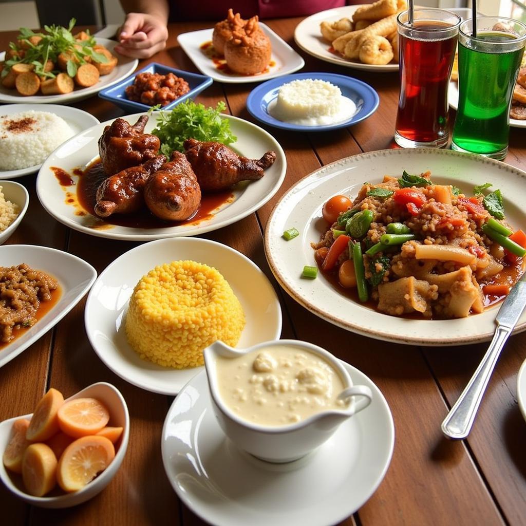 A delicious spread of traditional Malaysian dishes prepared in a homestay setting, showcasing the vibrant colors and flavors of the local cuisine.