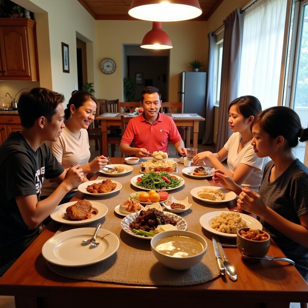 Sharing a Traditional Malaysian Meal with a Host Family in Manjoi