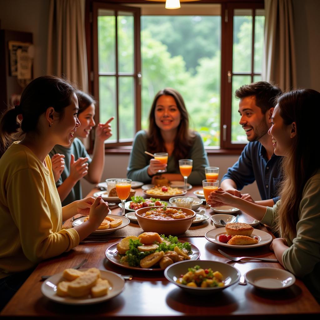 Family enjoying a meal at a Matheran homestay