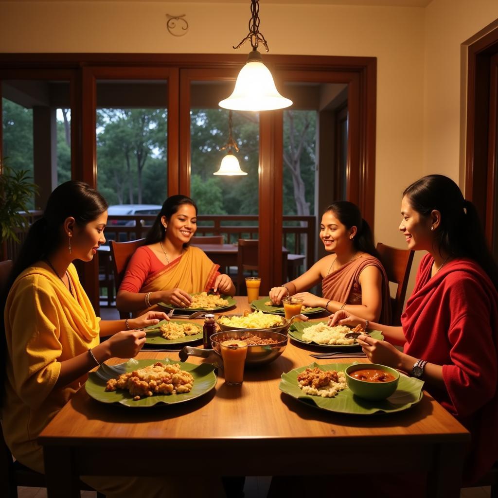 Family enjoying a traditional meal in a Mayiladuthurai homestay