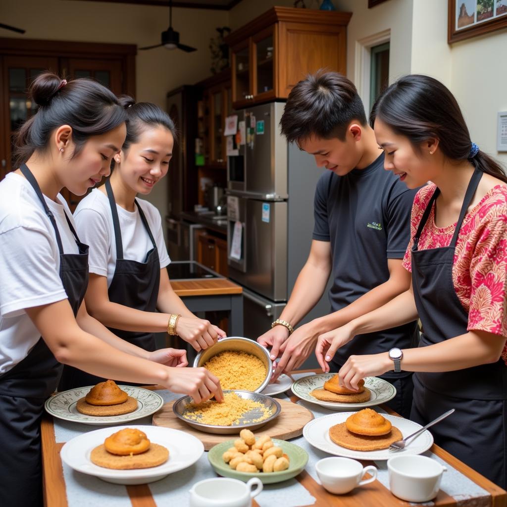 Guests enjoying activities with their homestay host