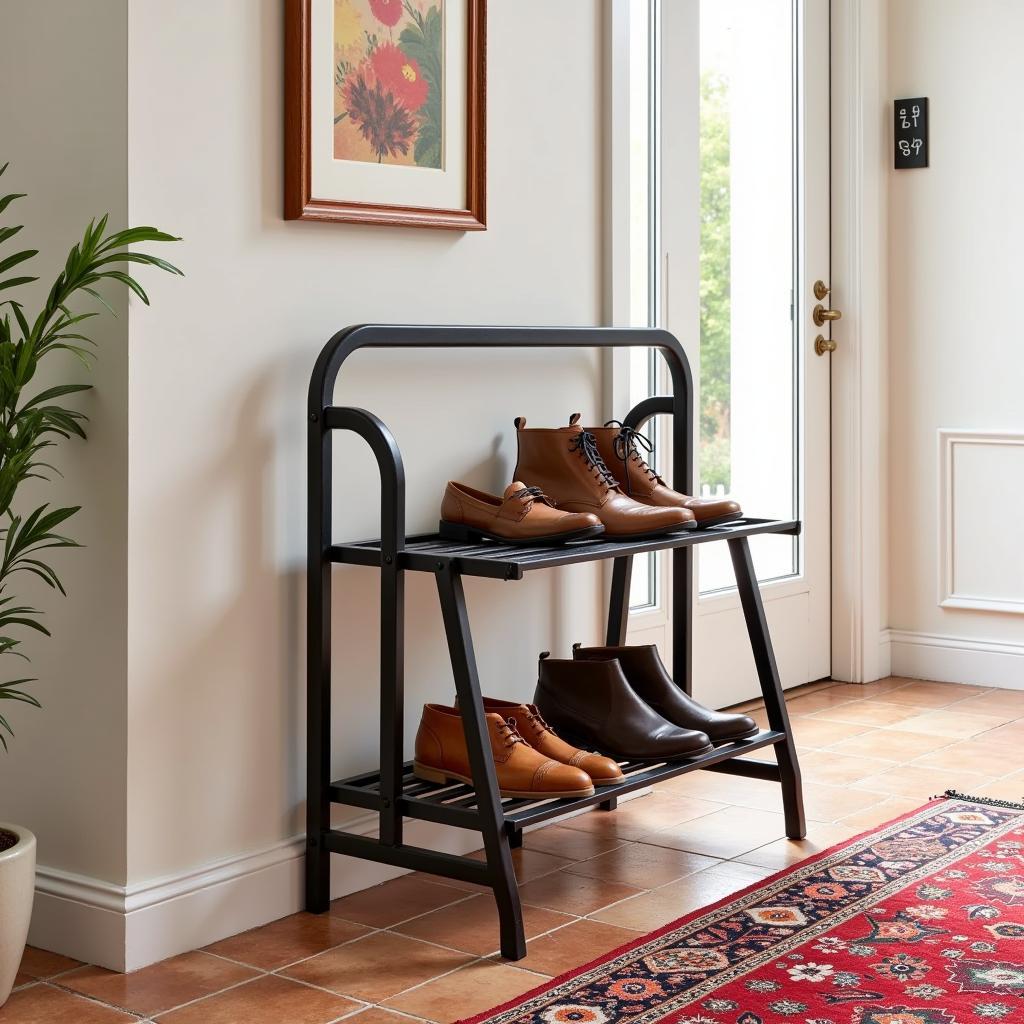 Metal Shoe Rack in a Spanish Homestay Entryway