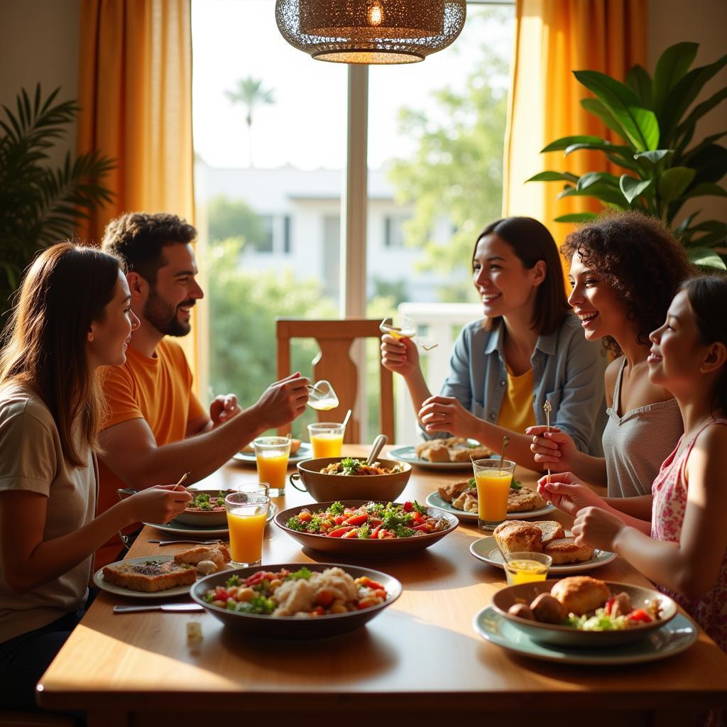 Family enjoying dinner together in a Miami homestay