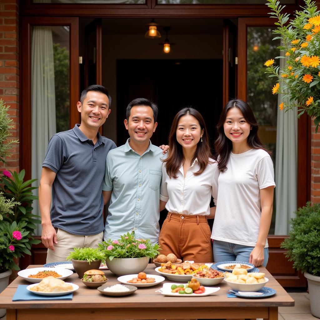 Moc Chau Homestay Family: A warm and welcoming family at their homestay, ready to greet guests with open arms and delicious home-cooked meals.