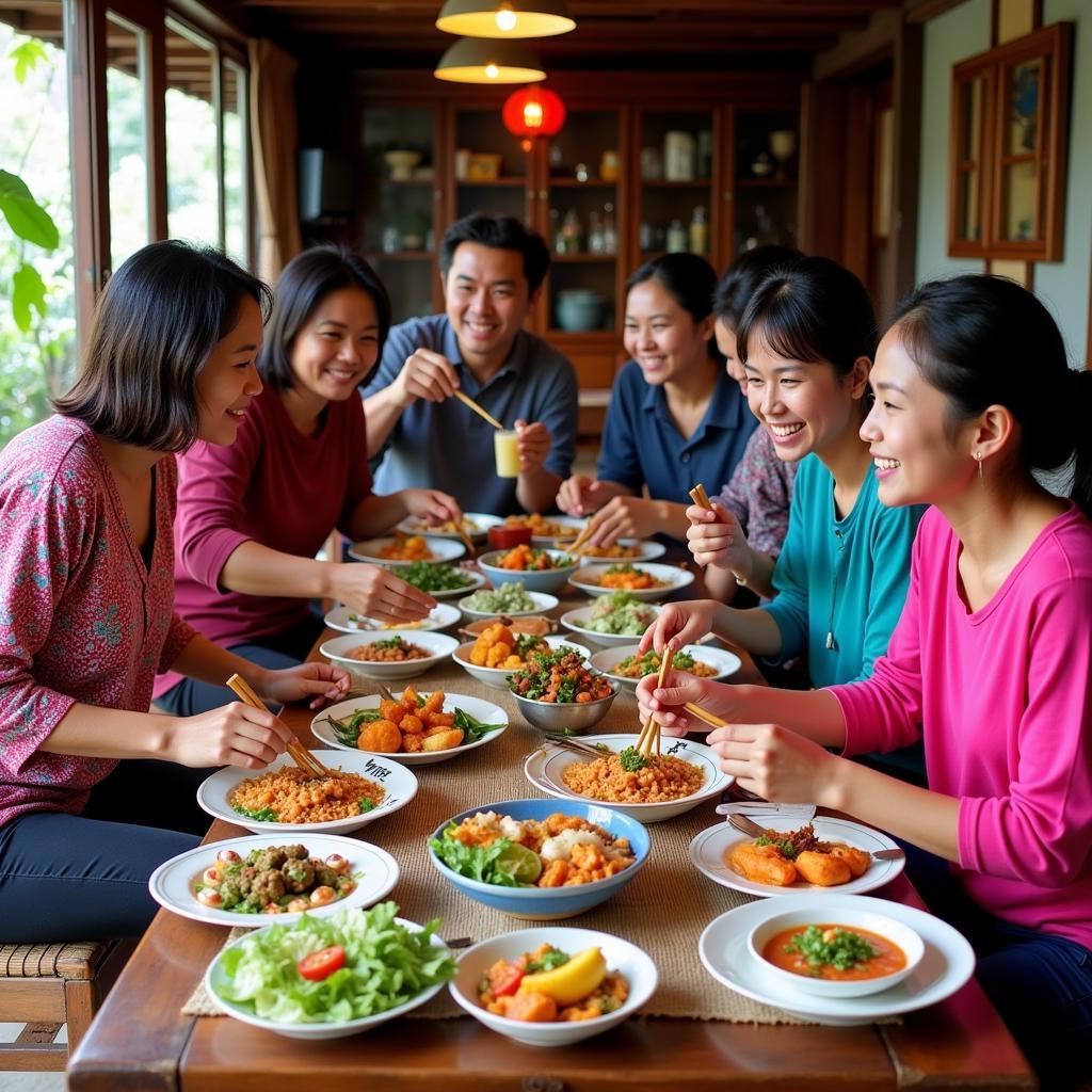 Sharing a Meal with a Thai Family in Moc Chau