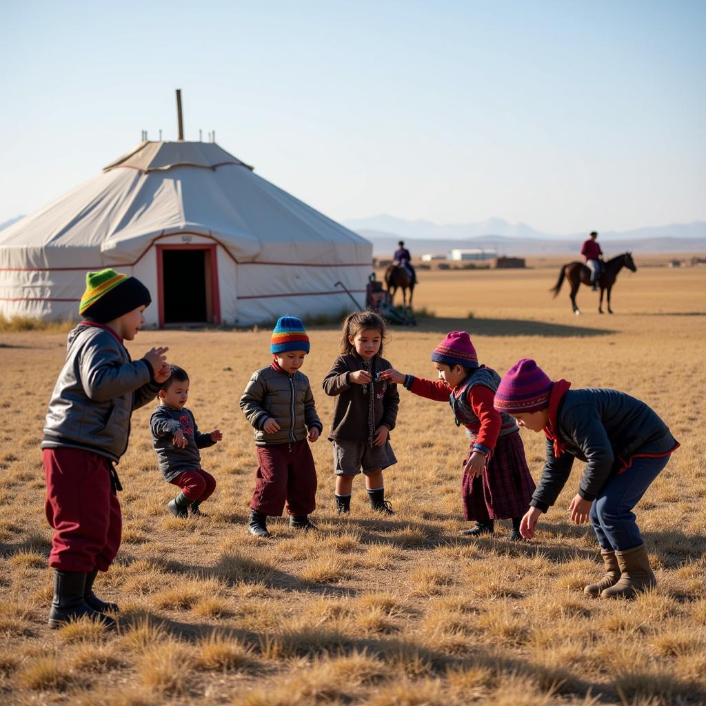 Mongolian Children Playing Traditional Games