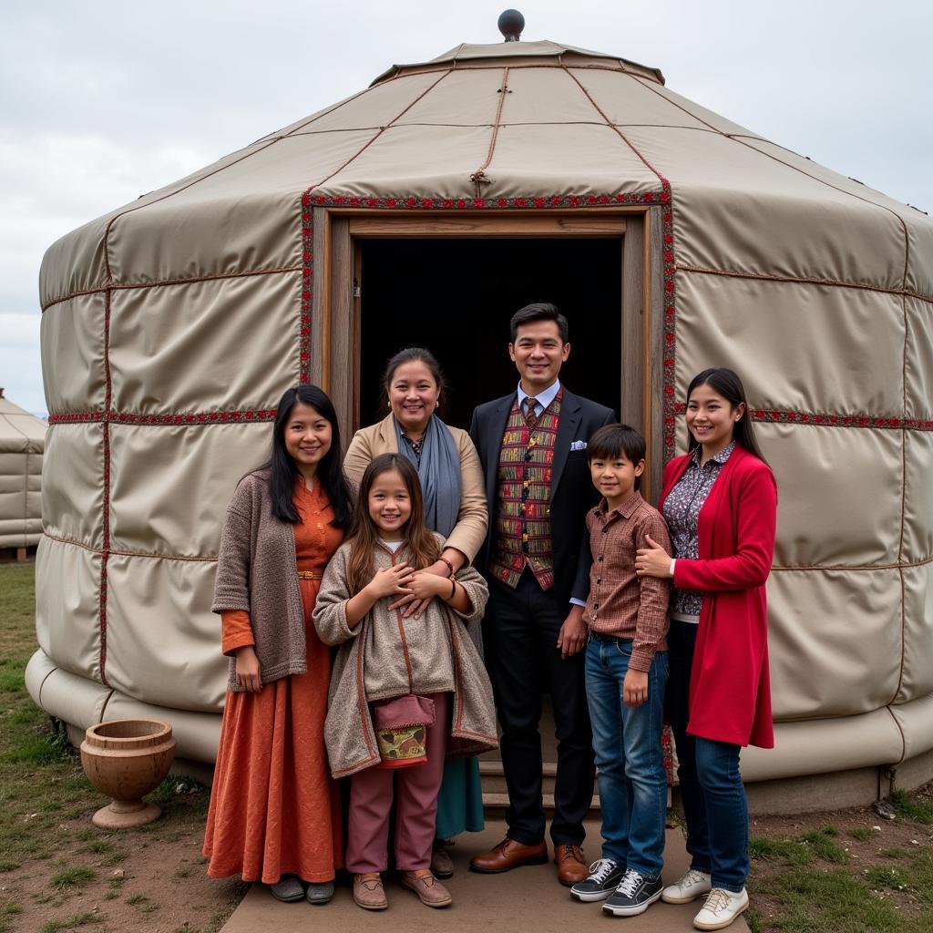 Mongolian Family Welcoming Guests to their Ger