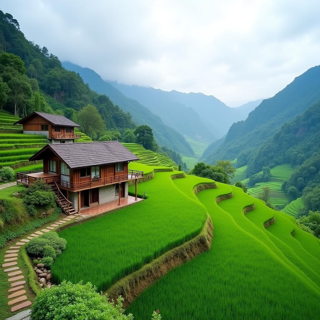 Homestay with a view of the terraced rice fields in Mu Cang Chai