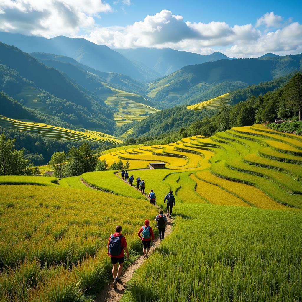 Trekking through the rice terraces in Mu Cang Chai