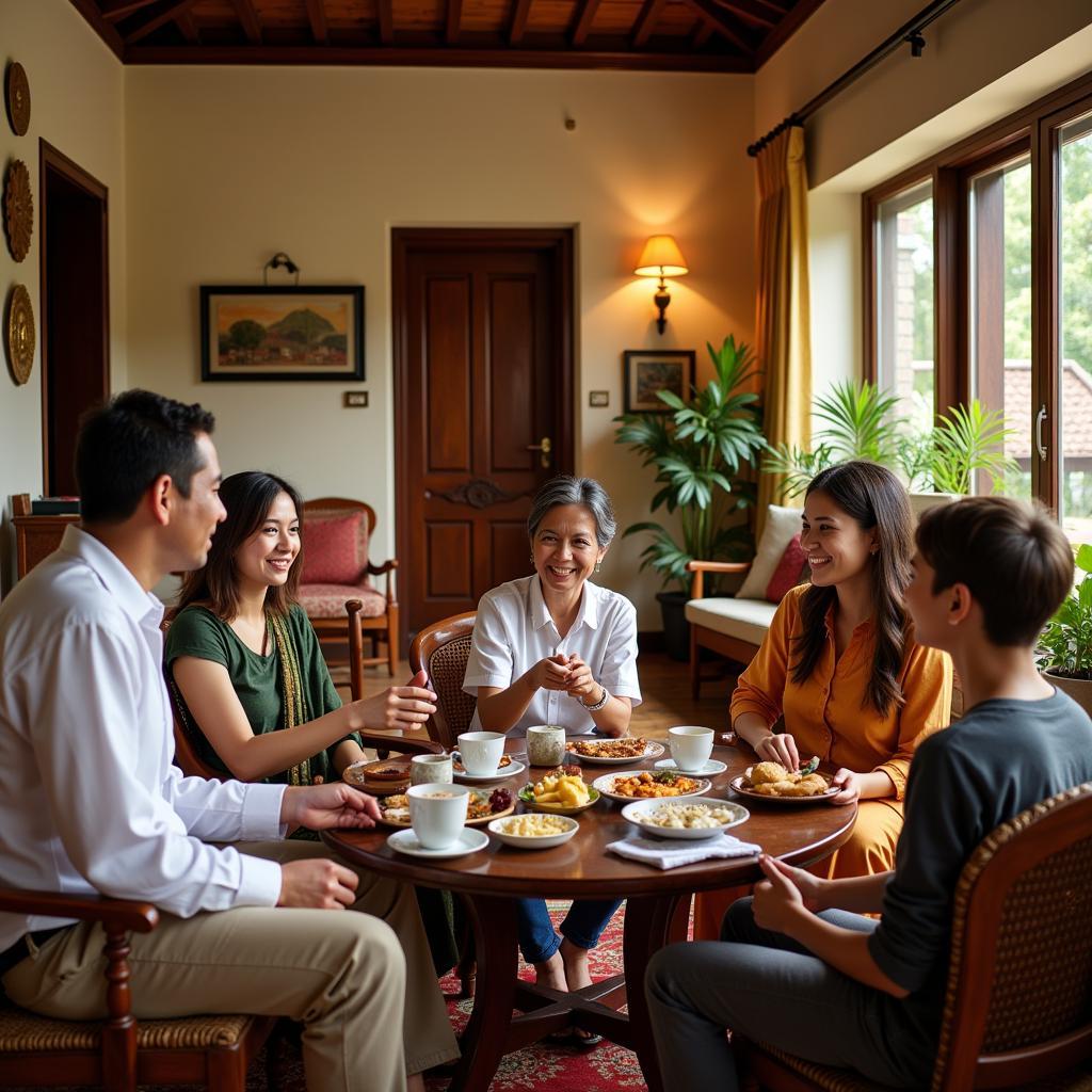 Family enjoying tea time at a Munnar homestay