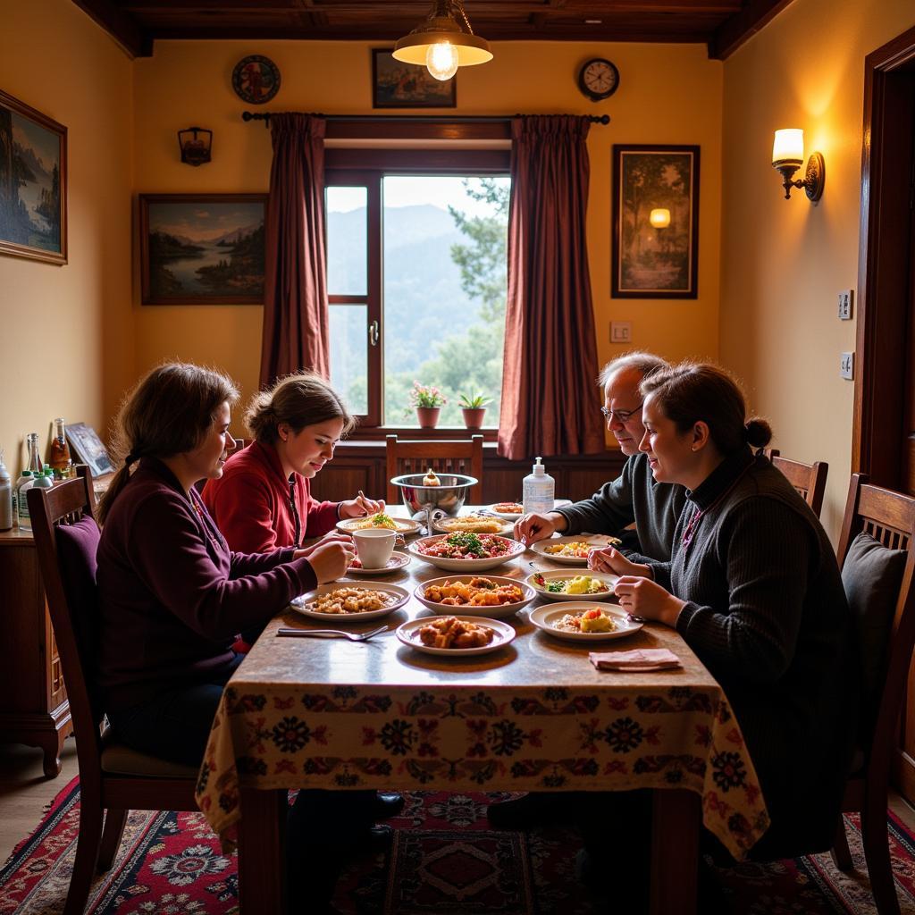 Family enjoying a meal in a Narkanda homestay