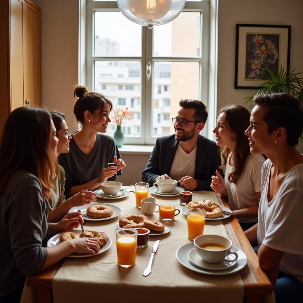 Family enjoying breakfast in a New York City homestay