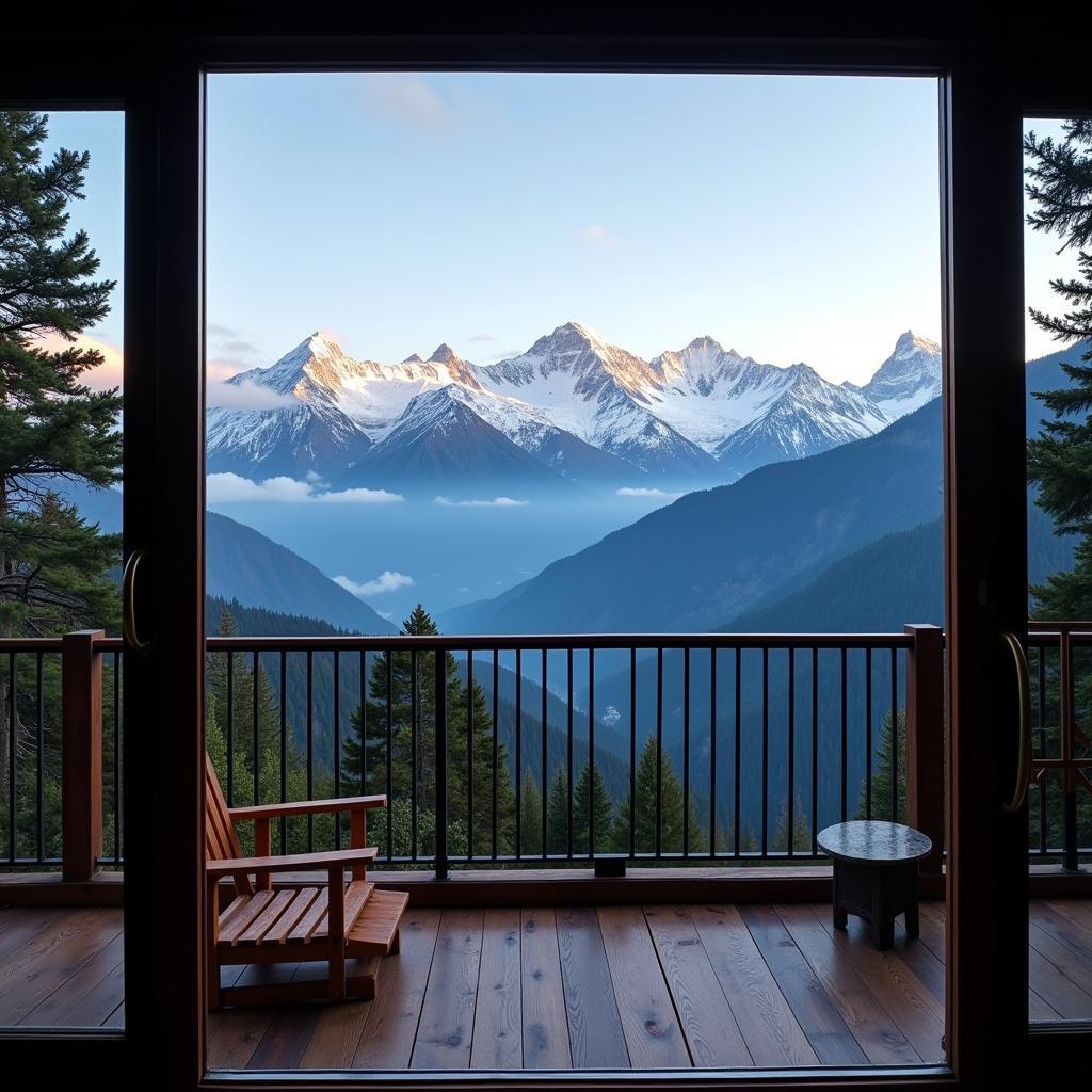 Panoramic view of the Himalayas from a North Bengal homestay.