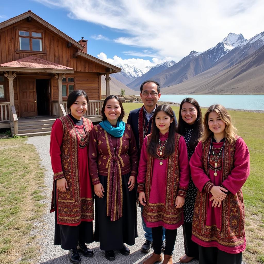 Ladakhi family welcoming guests to their homestay near Pangong Lake