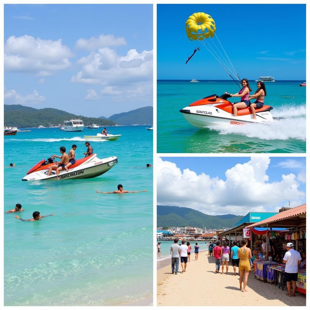 Tourists enjoying various activities at Pantai Cenang, Langkawi